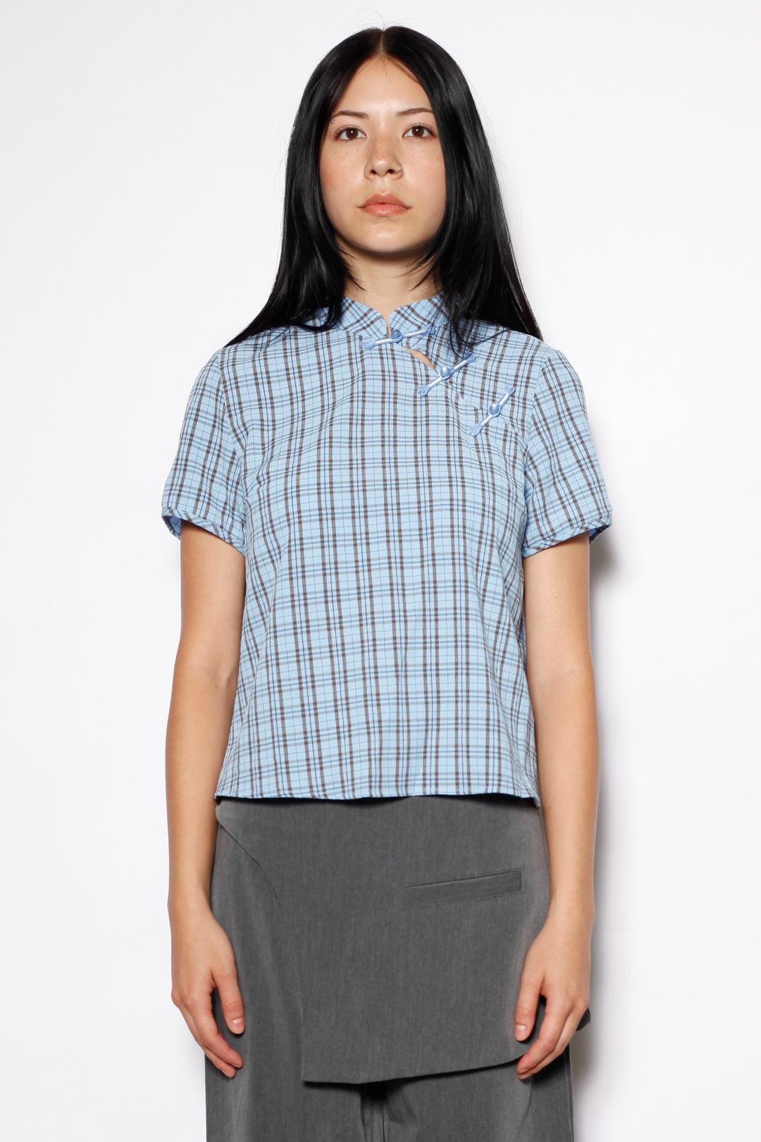 Cotton Blue Poplin Qipao Style Top