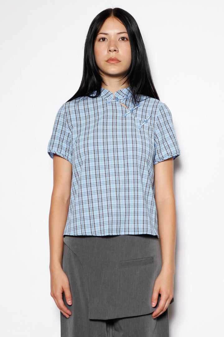 Cotton Blue Poplin Qipao Style Top