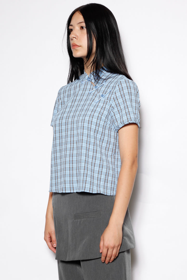 Cotton Blue Poplin Qipao Style Top