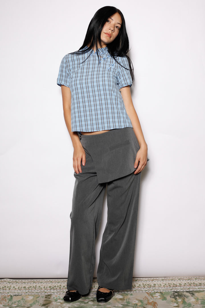 Cotton Blue Poplin Qipao Style Top