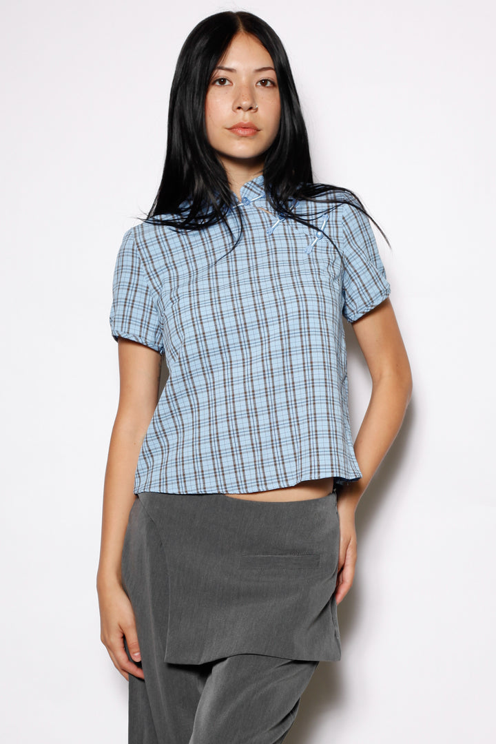 Cotton Blue Poplin Qipao Style Top