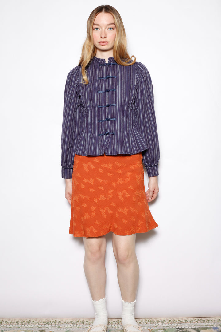 Navy Stripe Cotton Frog Closure Shirt
