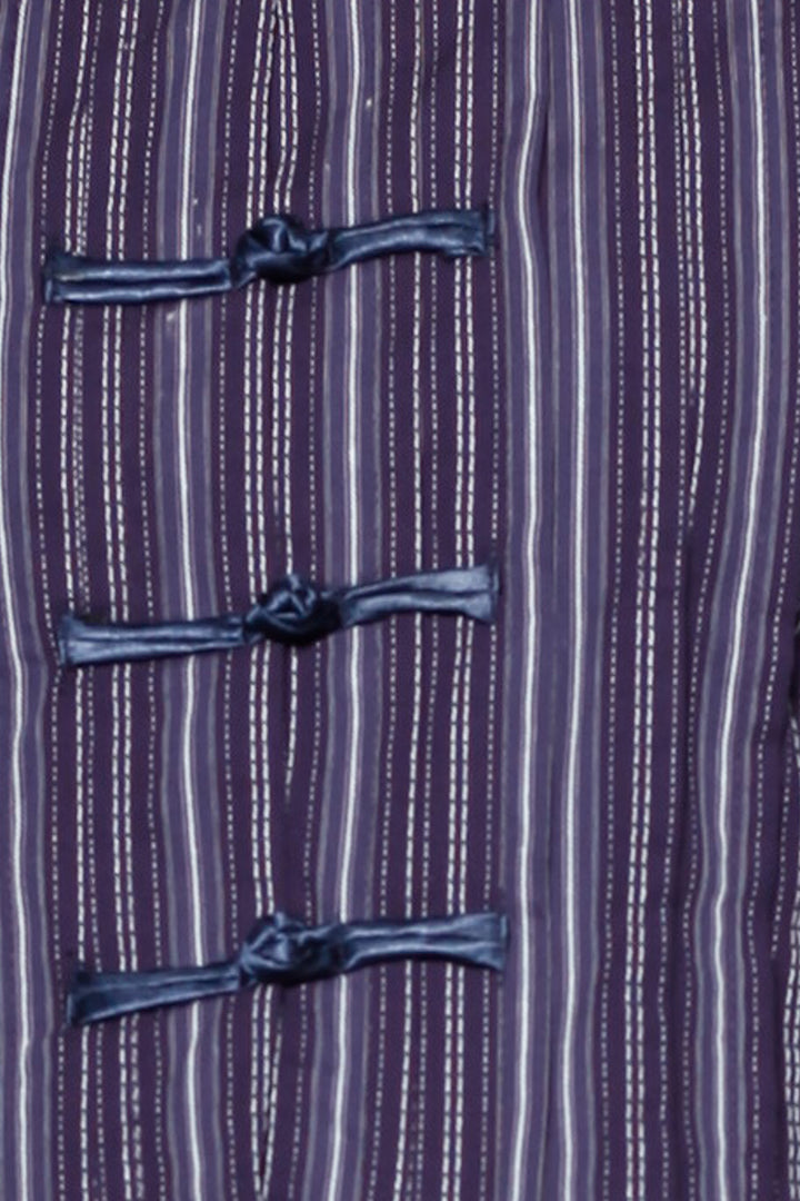 Navy Stripe Cotton Frog Closure Shirt
