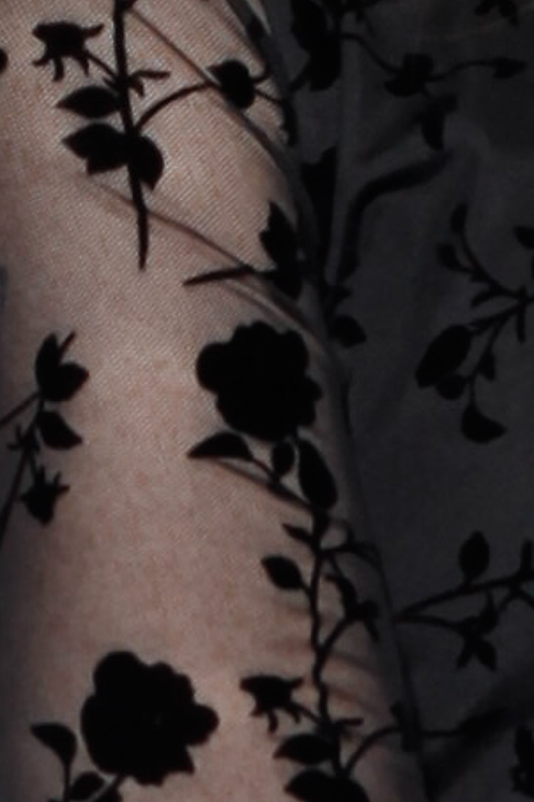 Cotton Black Floral Mesh Long Sleeve Top