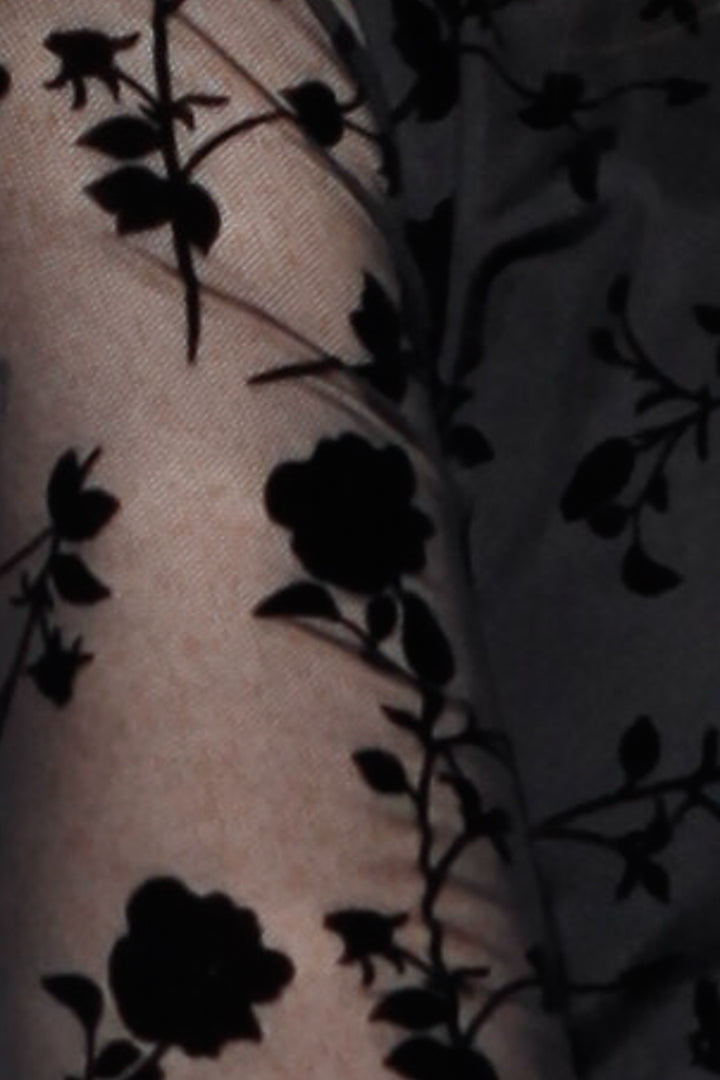 Cotton Black Floral Mesh Long Sleeve Top