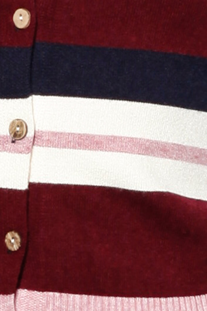 Wool Burgundy Stripe Polo Cardigan