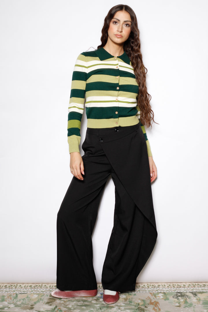 Wool Green Stripe Polo Cardigan