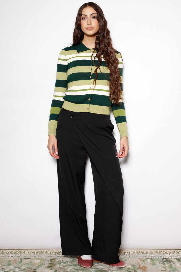 Wool Green Stripe Polo Cardigan