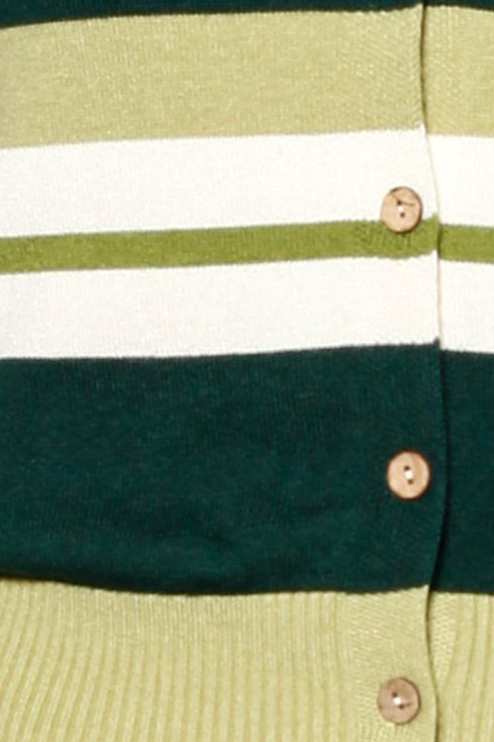 Wool Green Stripe Polo Cardigan