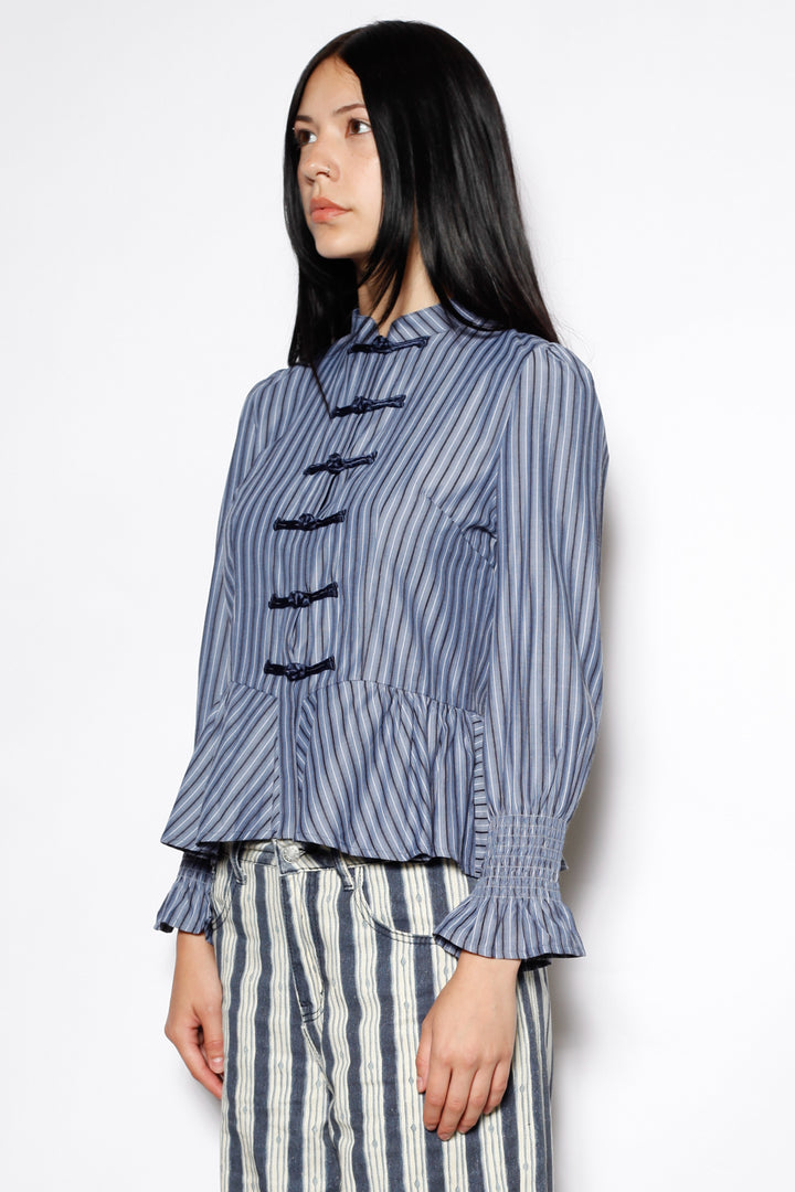 Cotton Blue Stripe Peplum Shirt