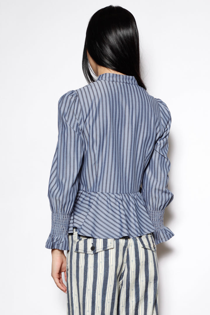 Cotton Blue Stripe Peplum Shirt