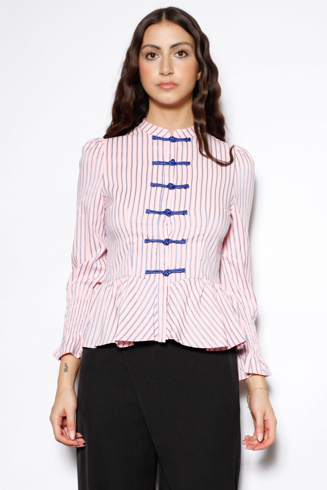 Cotton Pink Stripe Peplum Shirt