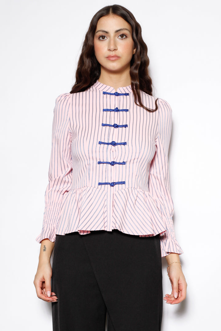 Cotton Pink Stripe Peplum Shirt