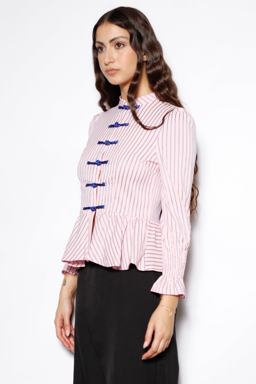 Cotton Pink Stripe Peplum Shirt