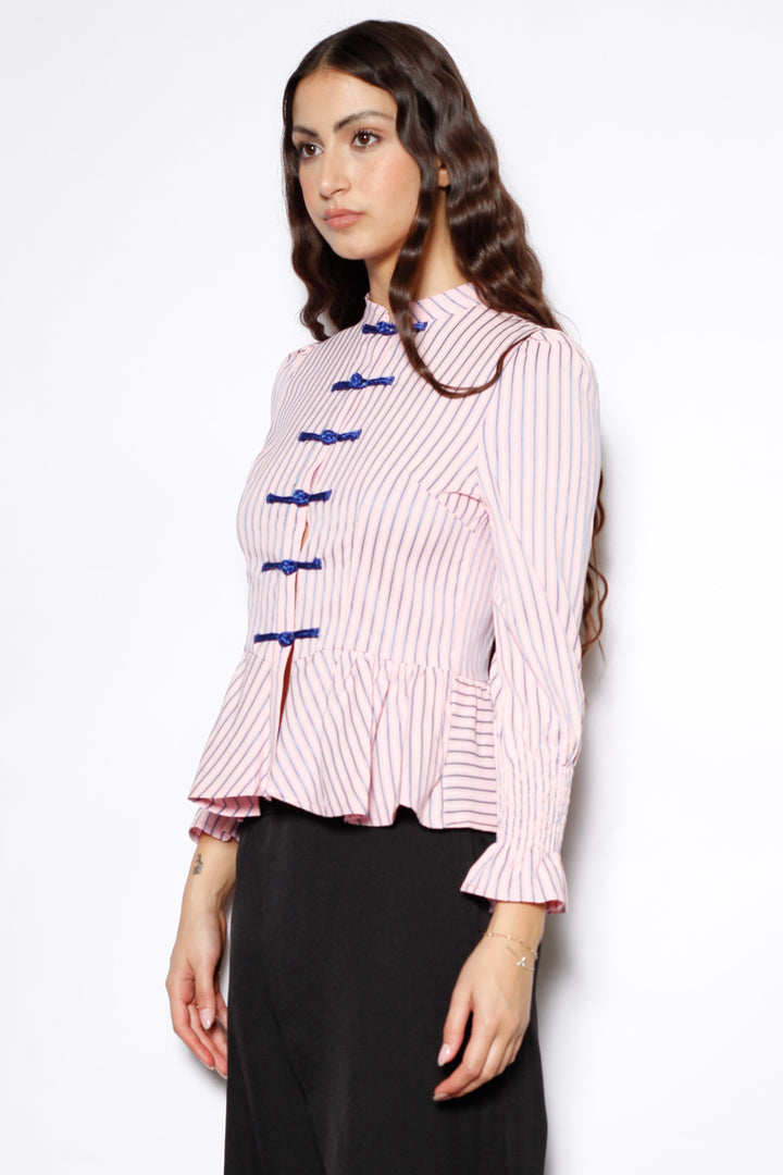 Cotton Pink Stripe Peplum Shirt