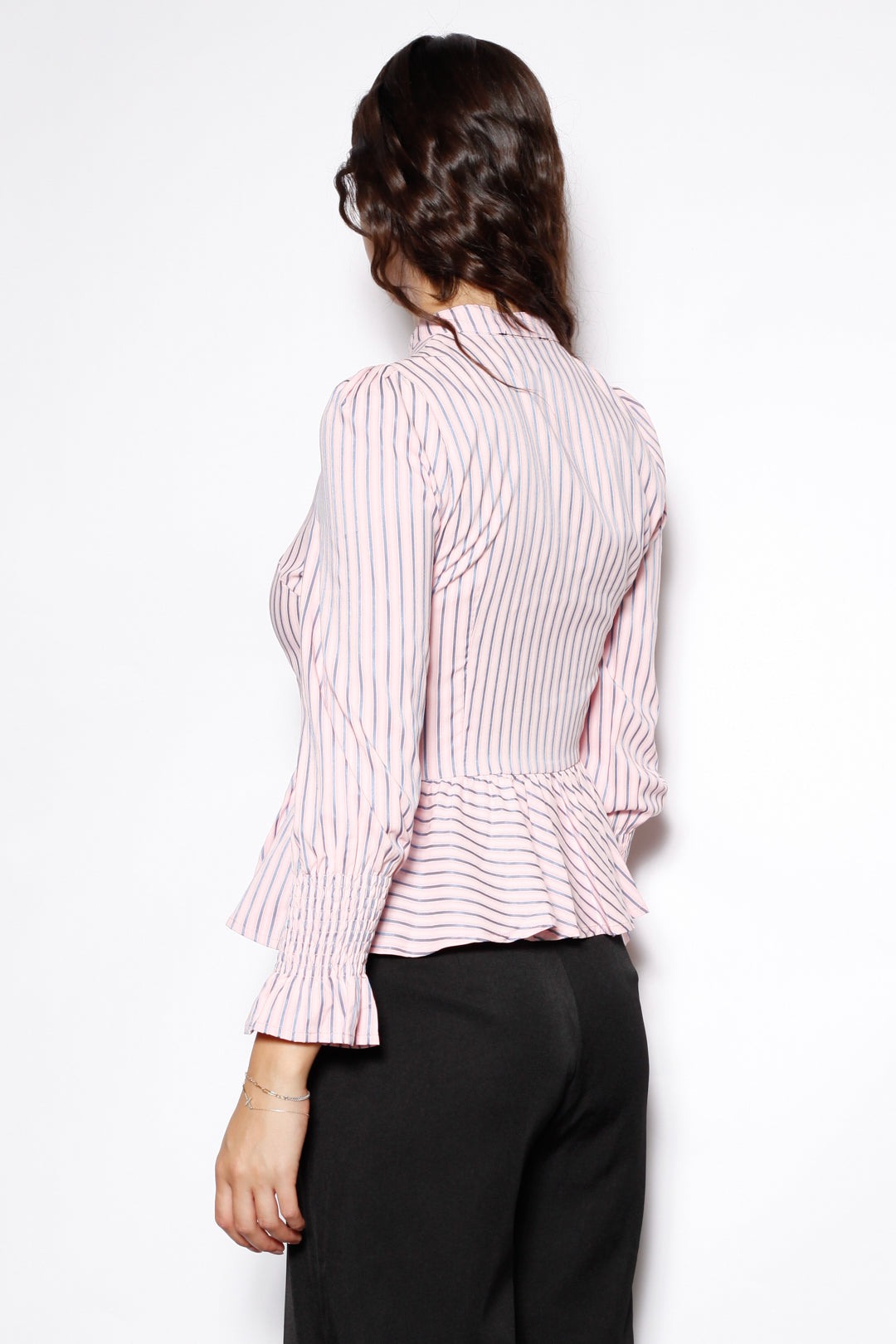 Cotton Pink Stripe Peplum Shirt