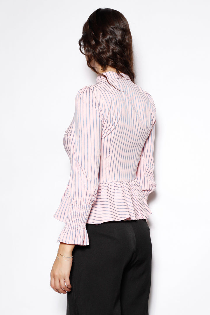 Cotton Pink Stripe Peplum Shirt