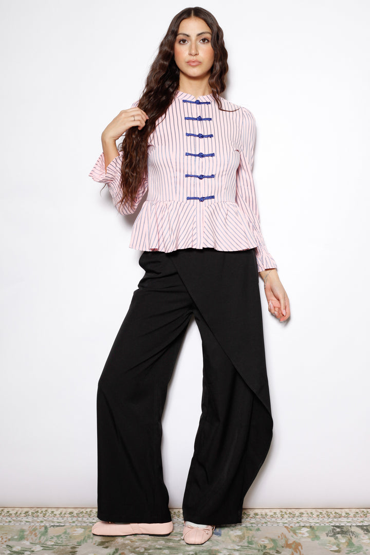 Cotton Pink Stripe Peplum Shirt