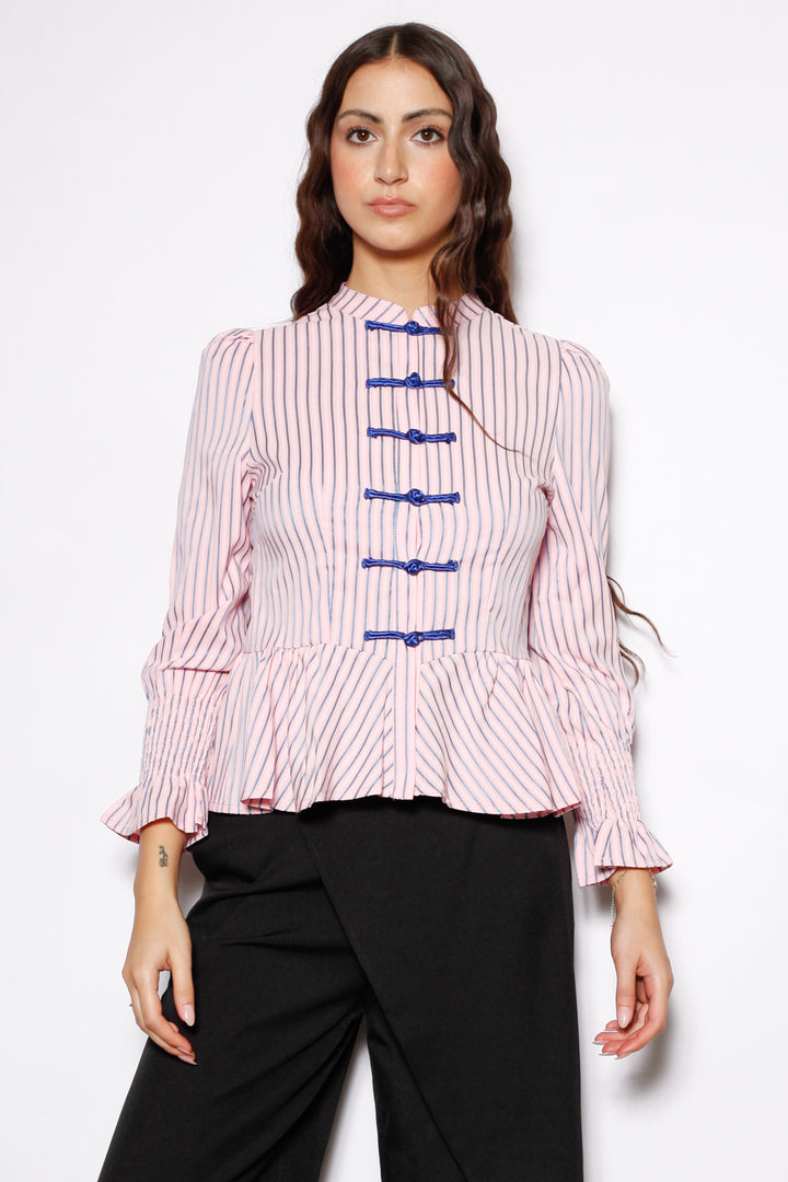 Cotton Pink Stripe Peplum Shirt
