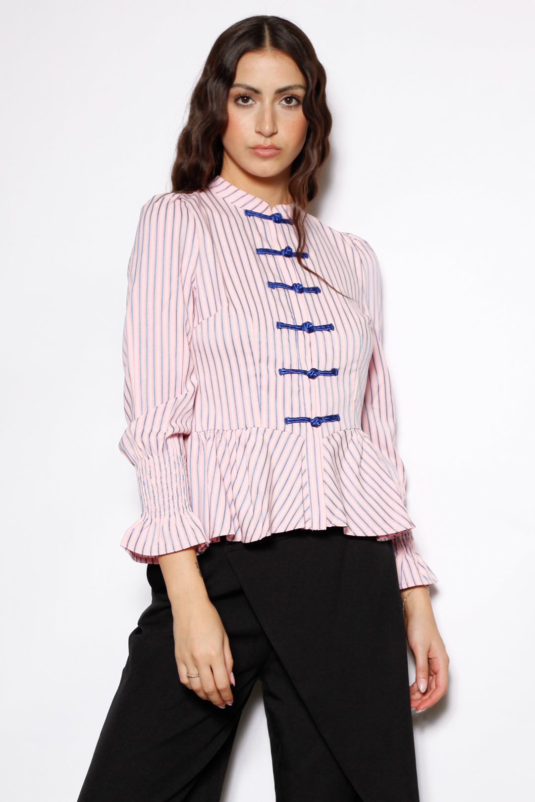 Cotton Pink Stripe Peplum Shirt