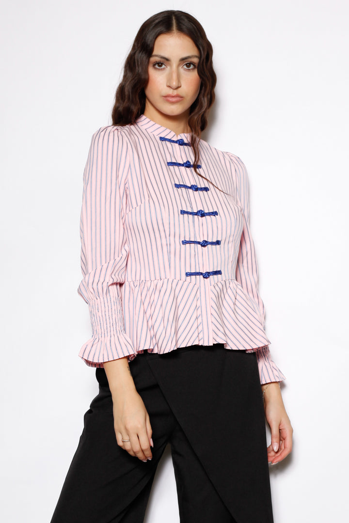 Cotton Pink Stripe Peplum Shirt