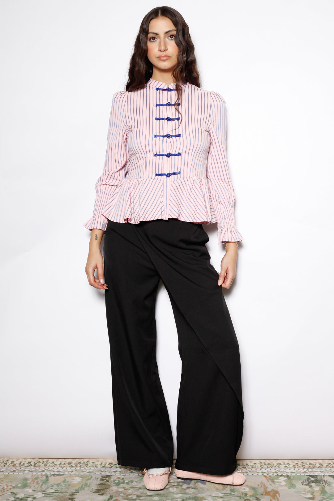 Cotton Pink Stripe Peplum Shirt