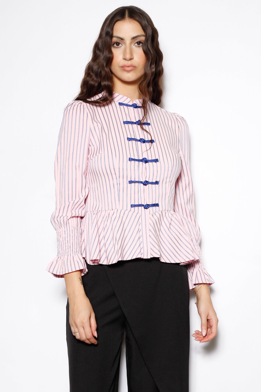 Cotton Pink Stripe Peplum Shirt