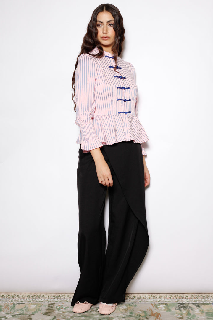 Cotton Pink Stripe Peplum Shirt