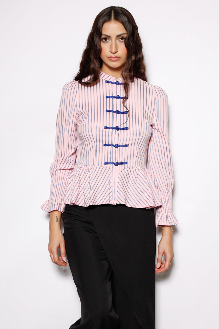 Cotton Pink Stripe Peplum Shirt