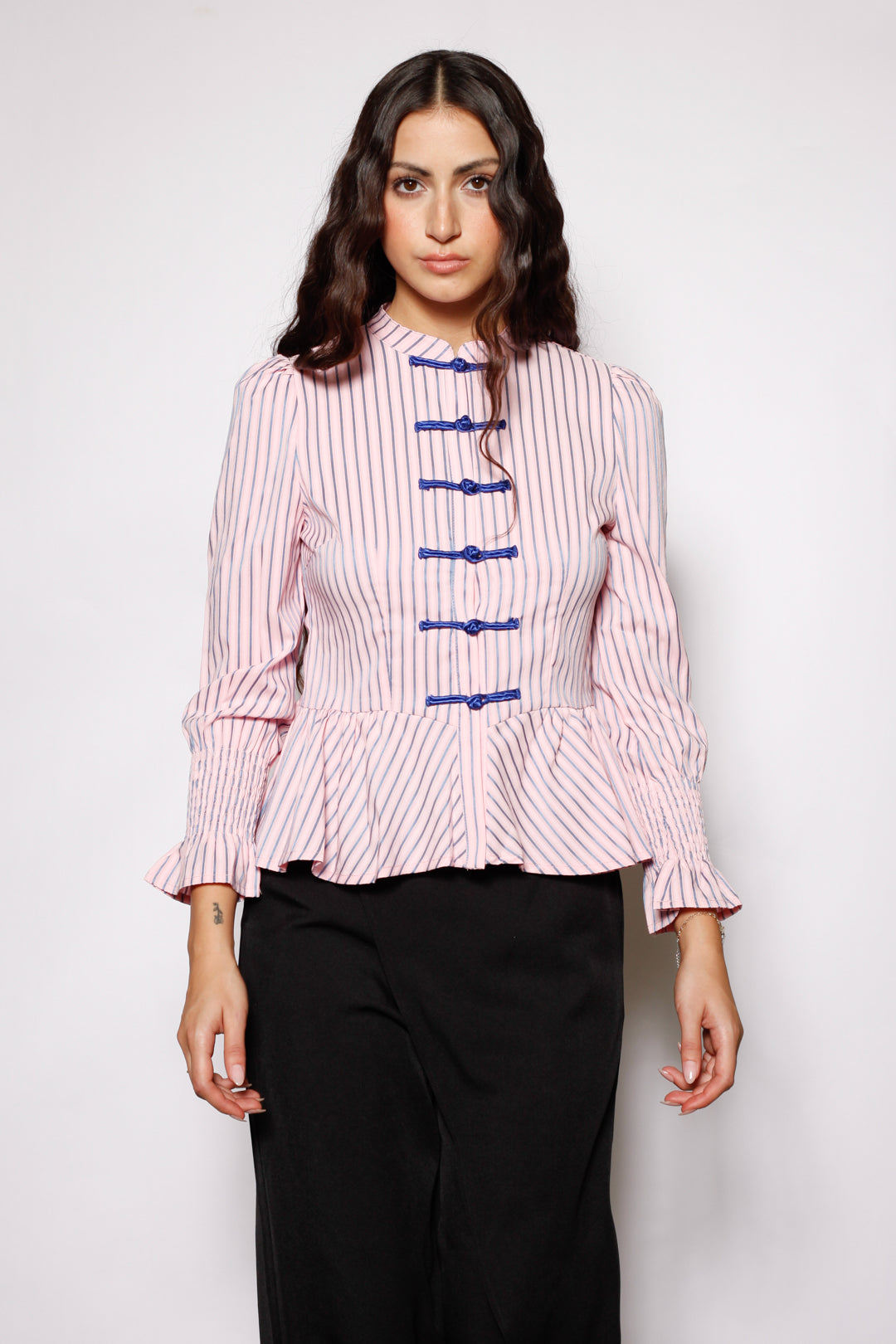 Cotton Pink Stripe Peplum Shirt