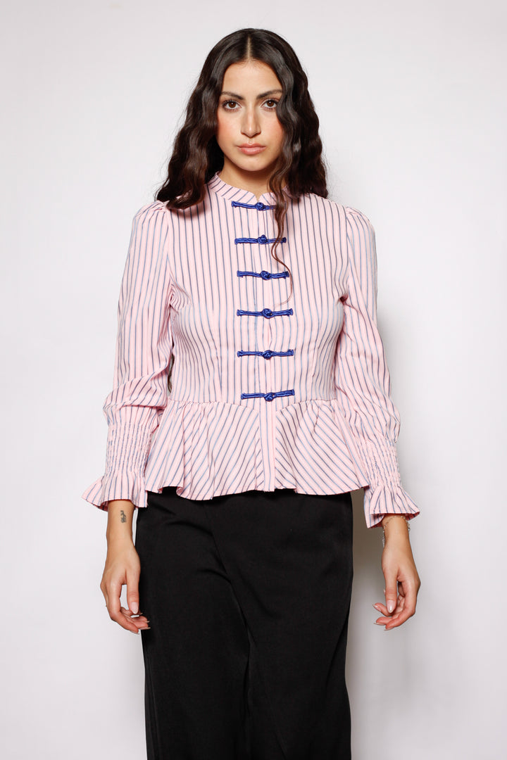 Cotton Pink Stripe Peplum Shirt