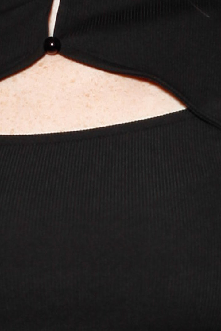 Cotton Jersey Black Cutout Qipao Top