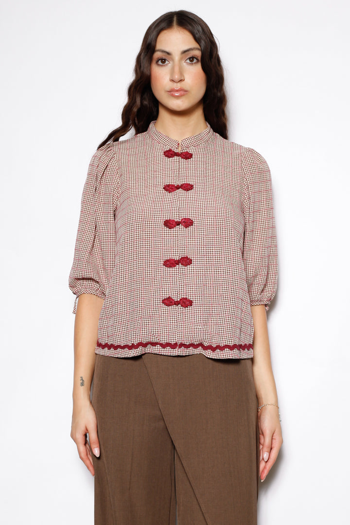 Cotton Red Check Frog Closure Top