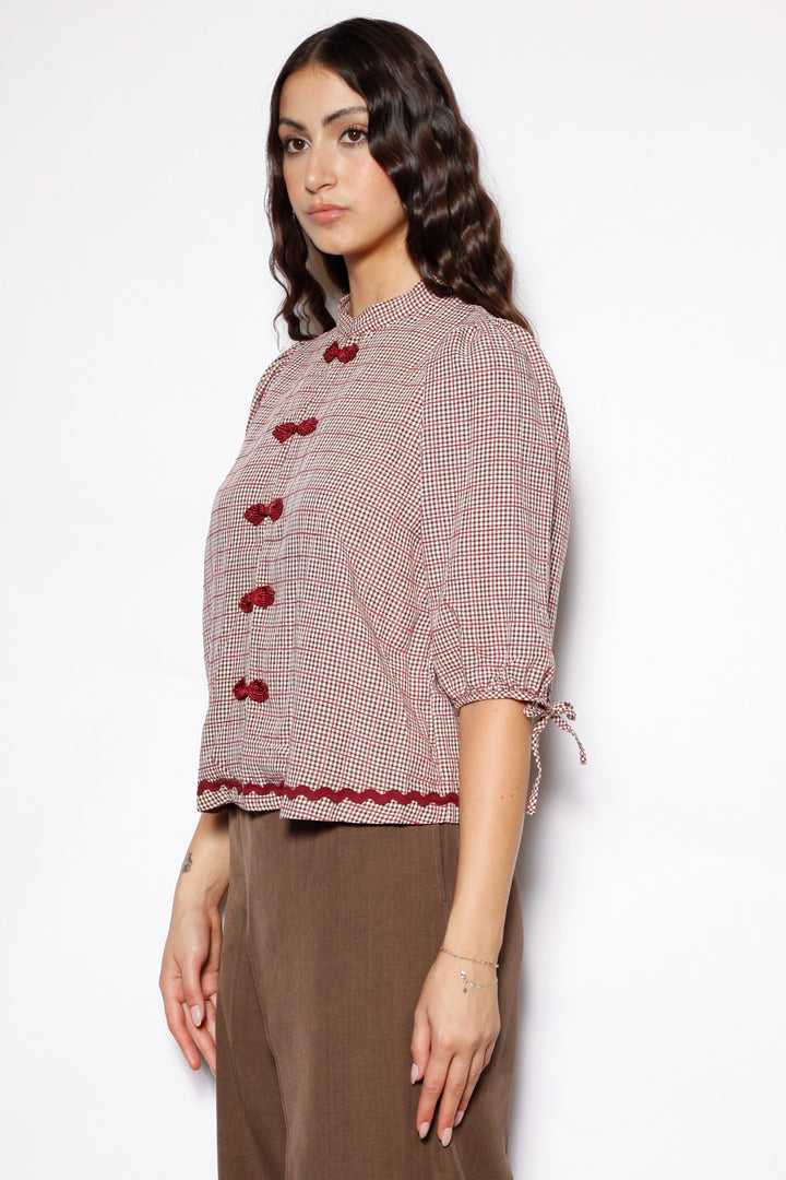 Cotton Red Check Frog Closure Top