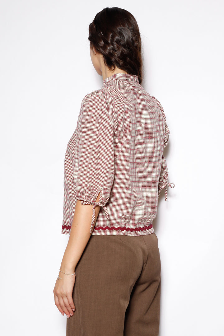 Cotton Red Check Frog Closure Top
