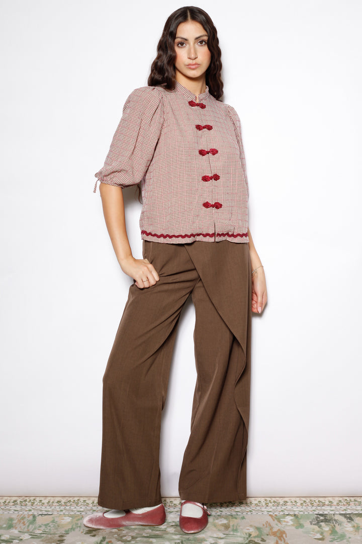 Cotton Red Check Frog Closure Top