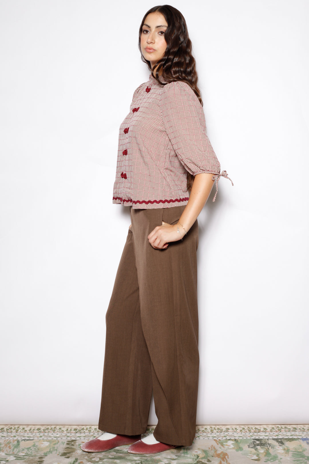 Cotton Red Check Frog Closure Top