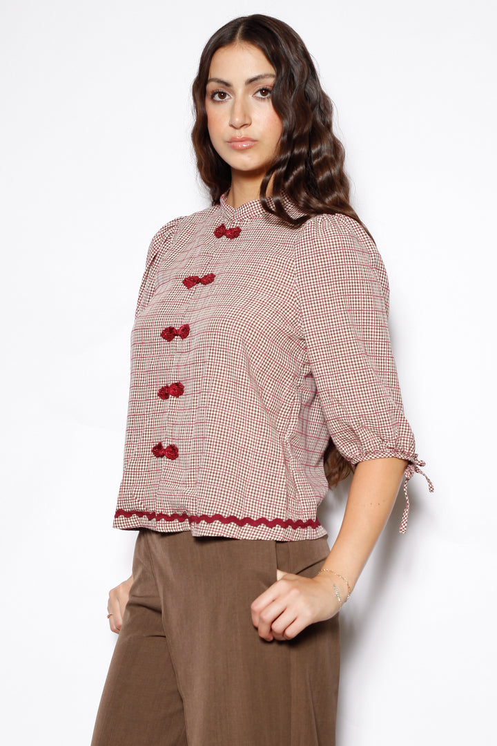 Cotton Red Check Frog Closure Top