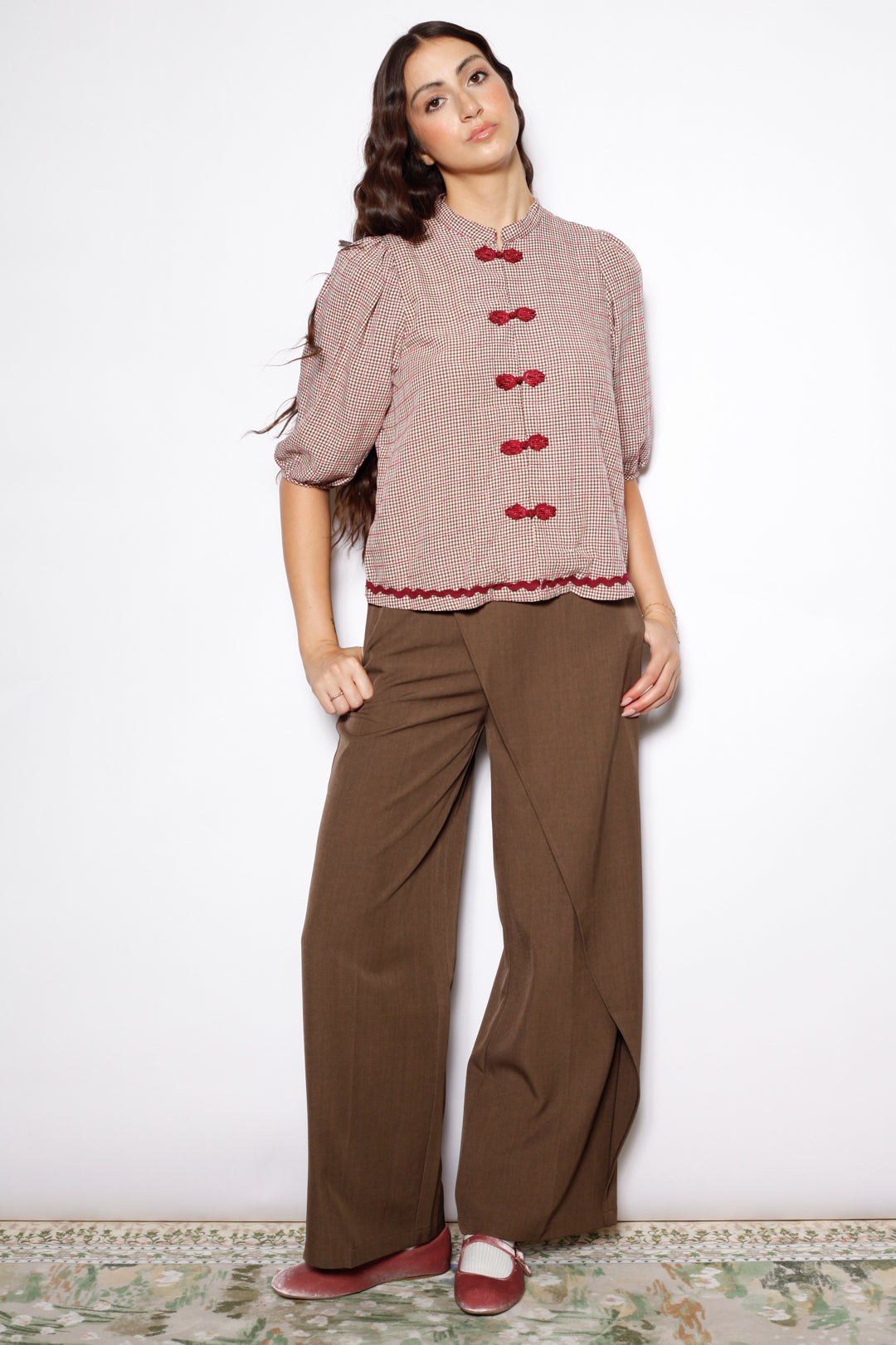 Cotton Red Check Frog Closure Top
