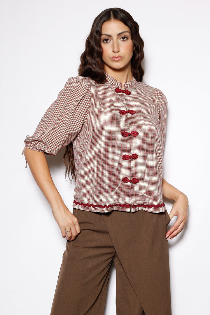 Cotton Red Check Frog Closure Top