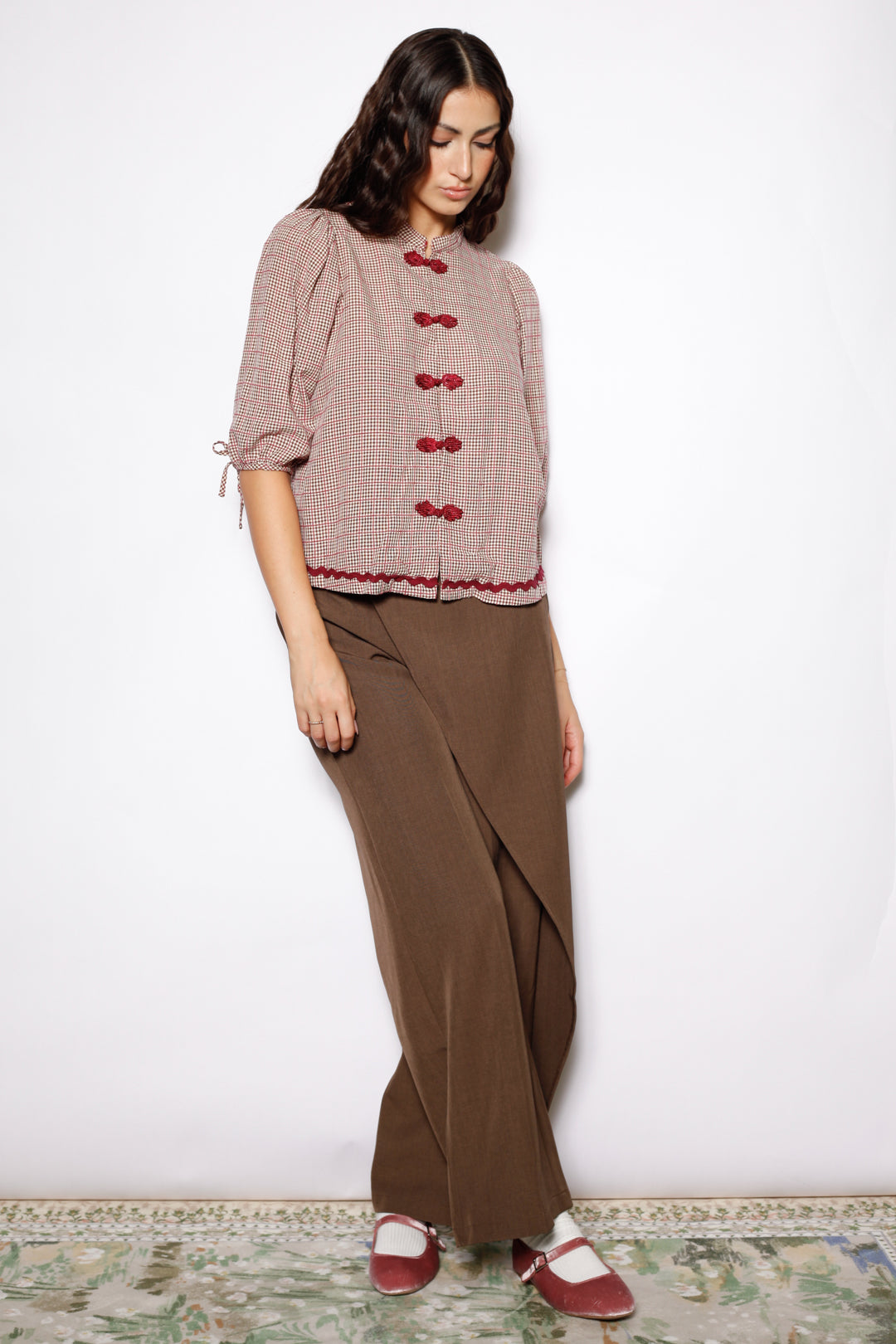 Cotton Red Check Frog Closure Top