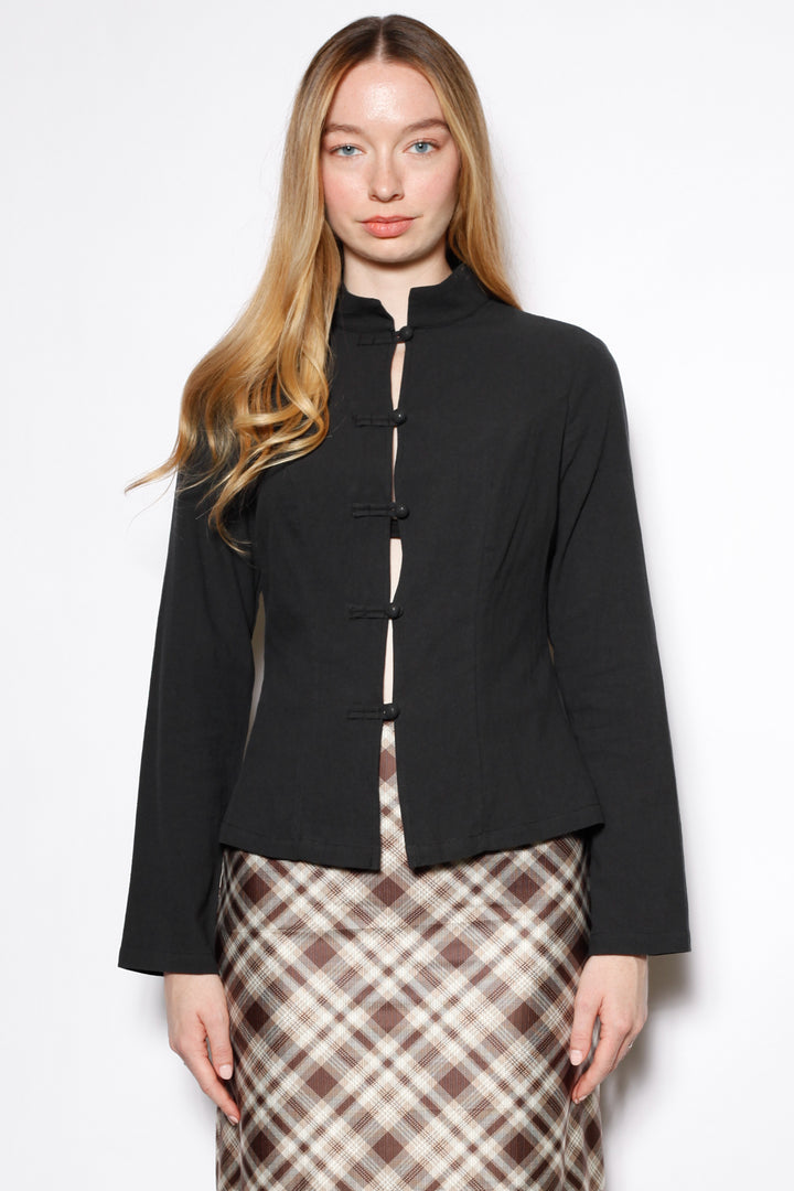 Cotton Black Frog Closure Shirt