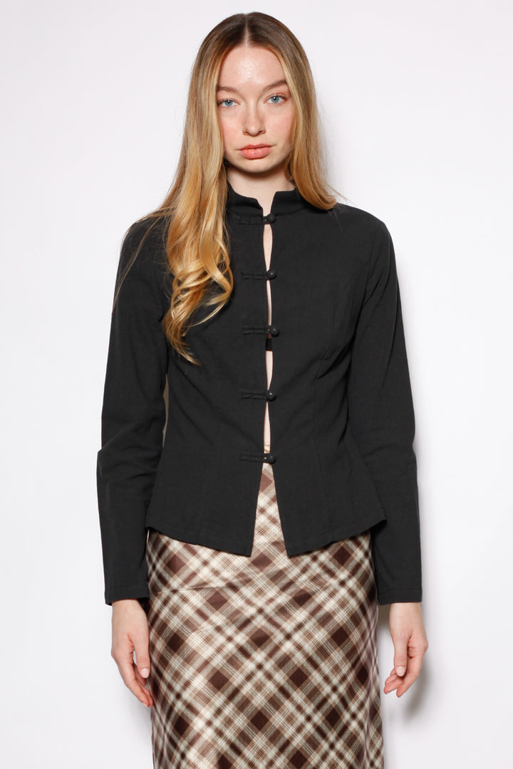 Cotton Black Frog Closure Shirt