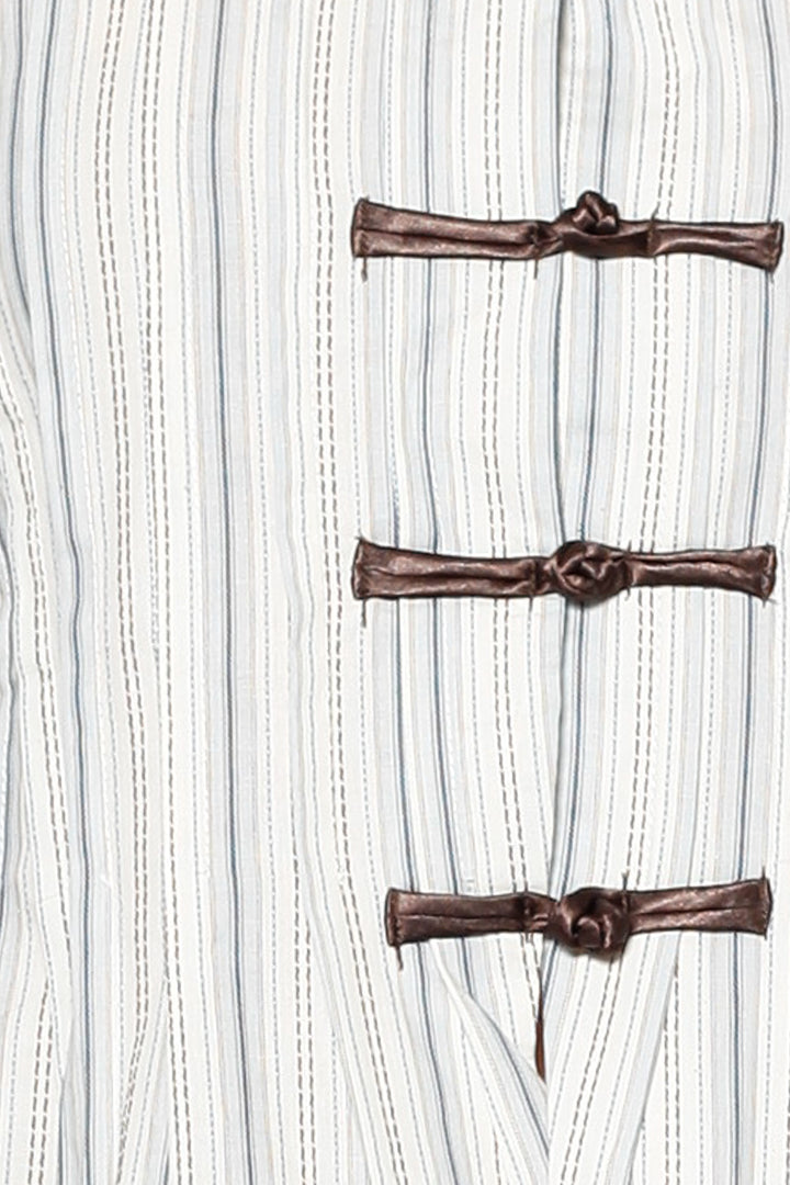 Cotton Ivory Stripe Frog Closure Shirt