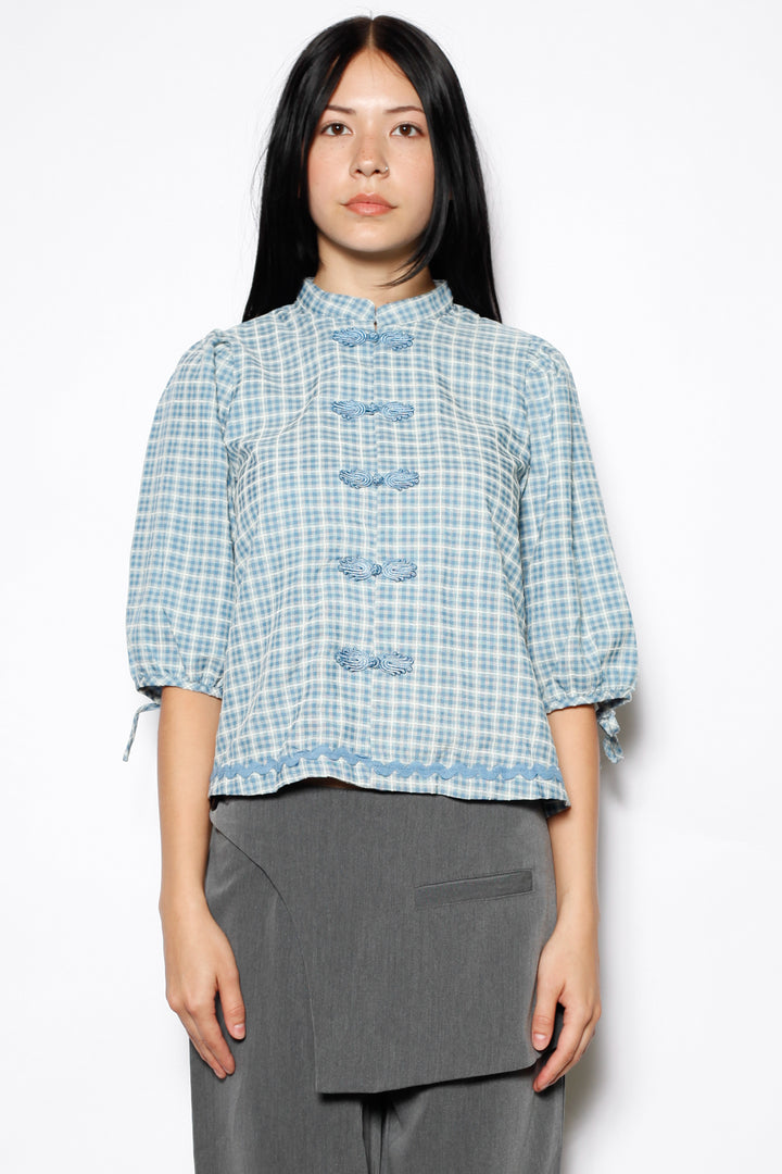 Cotton Blue Check Frog Closure Top