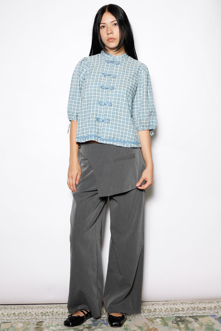 Cotton Blue Check Frog Closure Top