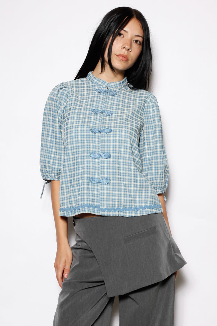 Cotton Blue Check Frog Closure Top
