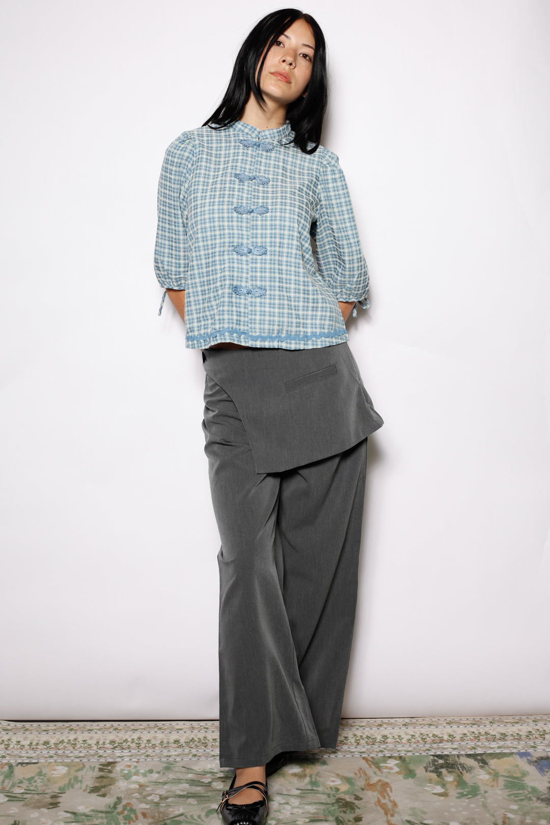 Cotton Blue Check Frog Closure Top
