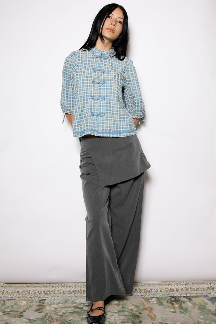 Cotton Blue Check Frog Closure Top