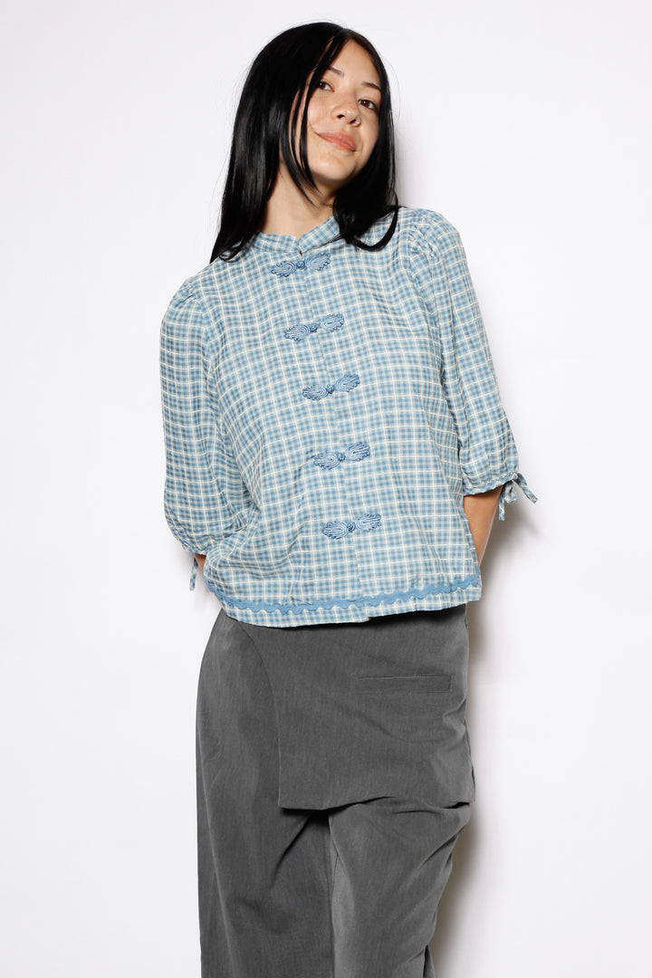 Cotton Blue Check Frog Closure Top